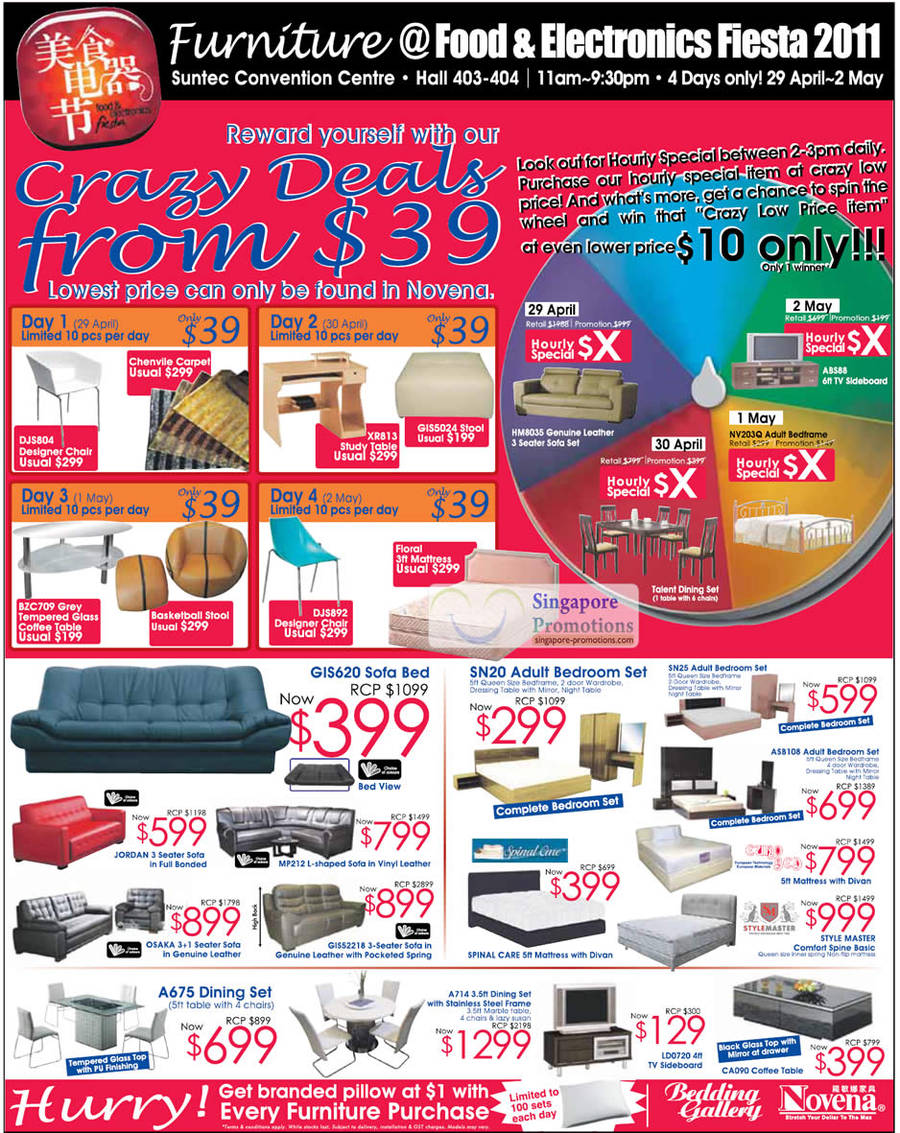 29 Apr Daily Limited Furniture Deals, Novena Furniture, GIS620 Sofa Bed, Bedroom Set, Dining Set, Coffee Table