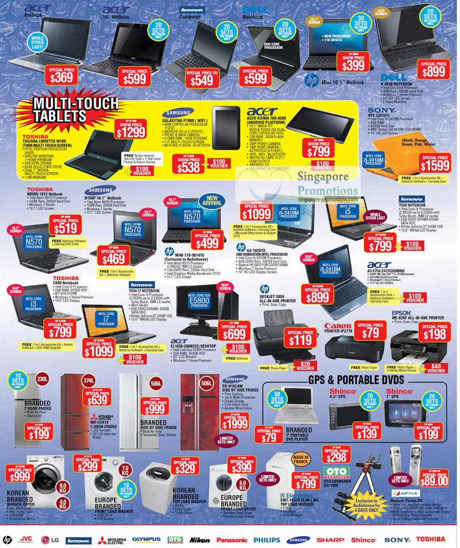 29 Apr Notebooks, Toshiba Libretto W100, Galaxy Tab P1000, Acer Aconia Tab A500, Dell N4030, Sony VPC-CA15FG, Toshiba NB505, Samsung N150P, Mini 110-3615TU, G4-1020TX, AS5750, Y550, EL1850, Fridge