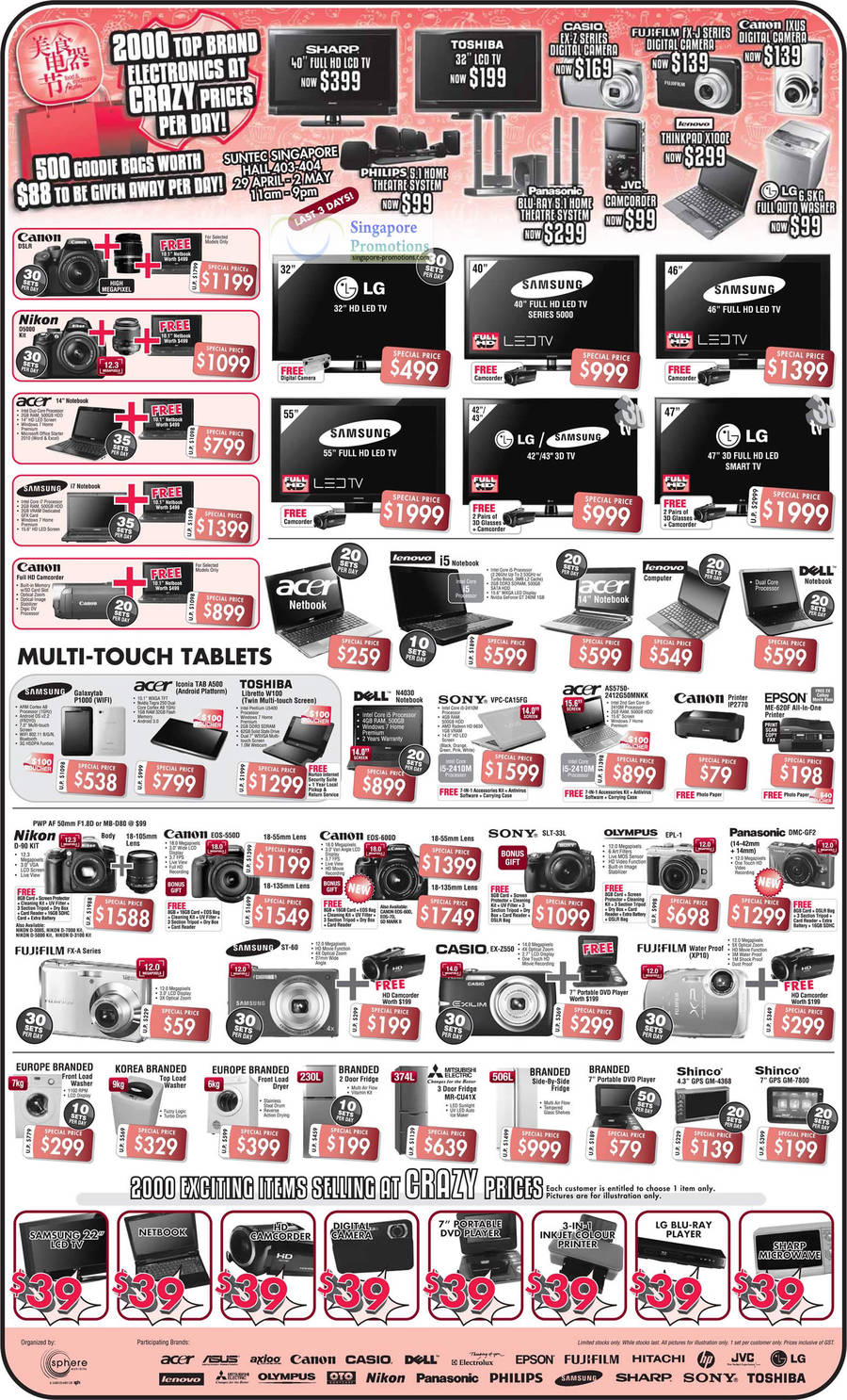 30 Apr TV, 39 Dollar Deals, Digital Camera, DSLR, Nikon D5000, Acer AS5750, Sony VPC-CA15FG, Dell N4030, Samsung Galaxy Tab P1000, Acer Iconia A500, Libretto W100, Fridge, Mitsubishi MR-CU41X