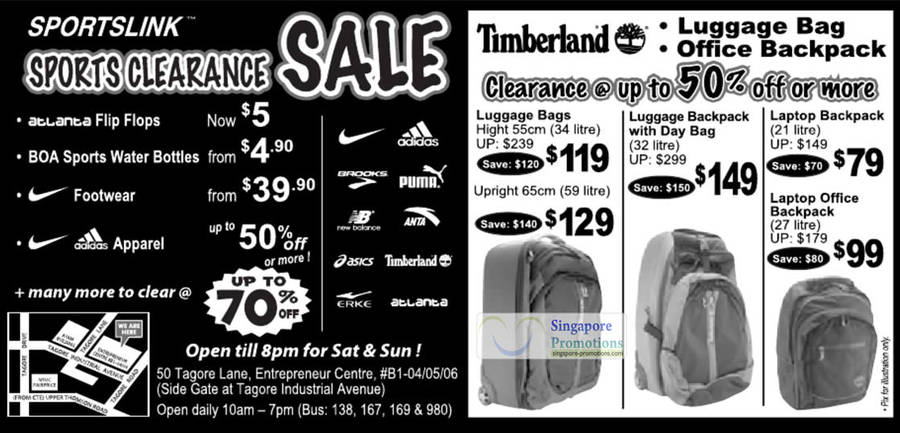 4 Jun Sportslink Clearance Sale, Atlanta Flip Flops, Nike Footwear, Adidas Apparel, Timberland, Luggage Bags