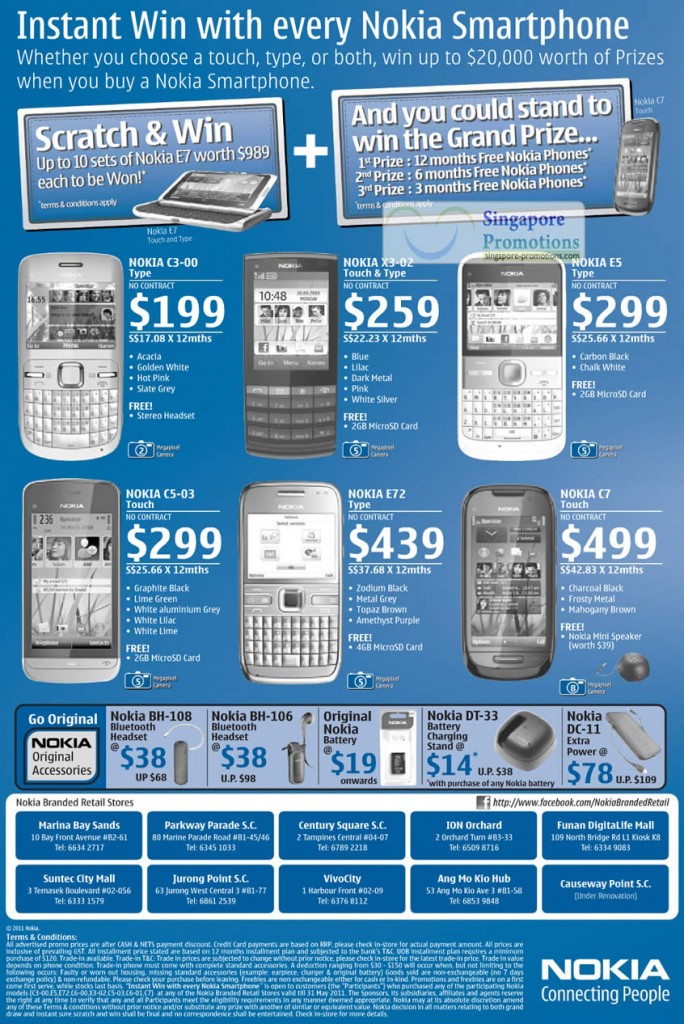 7 May Updated Price List Nokia C3-00, X3-02, E5, C5-03, E72, C7