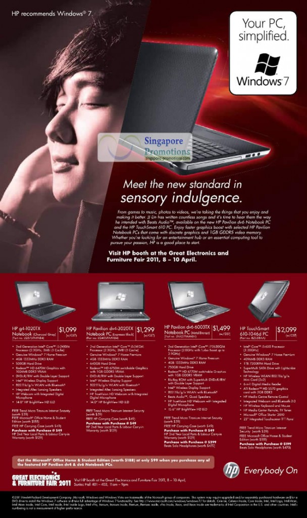 8 Apr HP notebooks, G4-1020TX, Pavilion DV4-3020TX, Pavilion DV6-6003Tx, TouchSmart 610-1046d PC