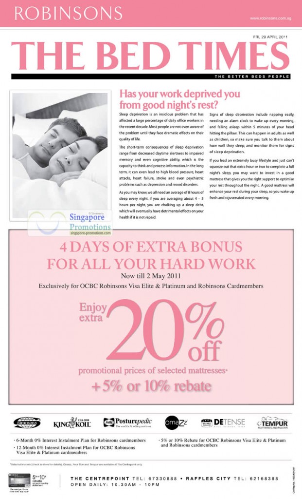 Mattresses, 20 Percent Off OCBC Robinsons Visa Elite, Platinum