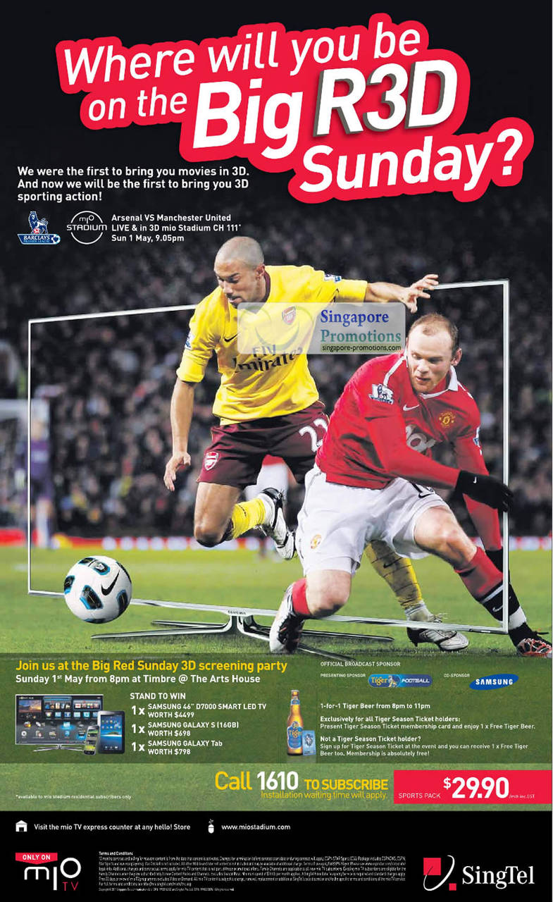 Mio Stadium Arsenal Vs Manchester United Live 3D Mio Stadium CH 111, Big Red Sunday 3D Screening Party