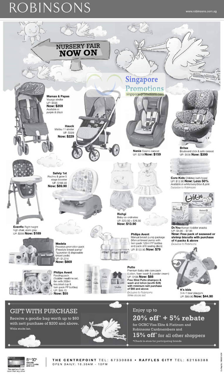 Nursery Fair, Mamas Papas, Hauck, Nania, Britax, Evenflo, Safety 1st, Richgi, Philips Avent, Putto, Medela