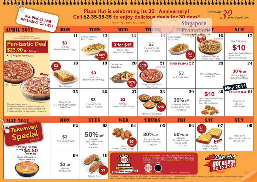 Pizza Hut April 2011 May 2011 Deal Calendar – A Deal Every Day