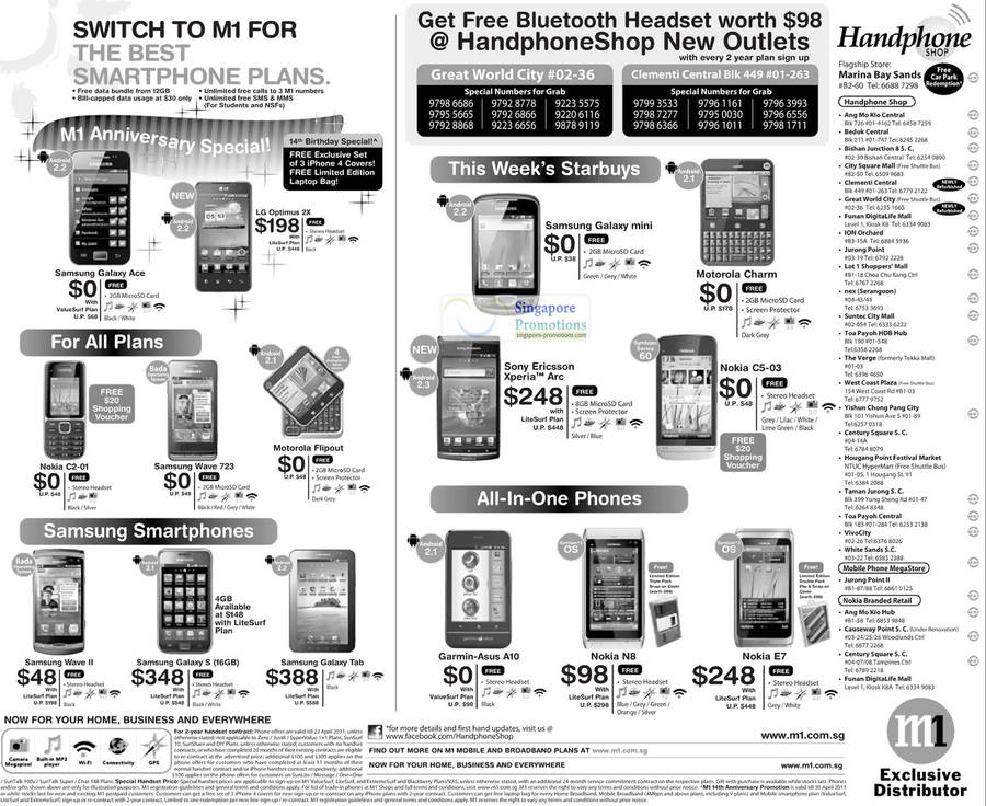 Samsung Galaxy Ace, LG Optimus 2X, Galaxy Mini, Motorola Charm, Nokia C5-03, Sony Ericsson Xperia Arc, C2-01, Wave 723, Motorola Flipout, Wave II, Galaxy S, Galaxy Tab, Garmin-Asus A10, N8, E7, Charm