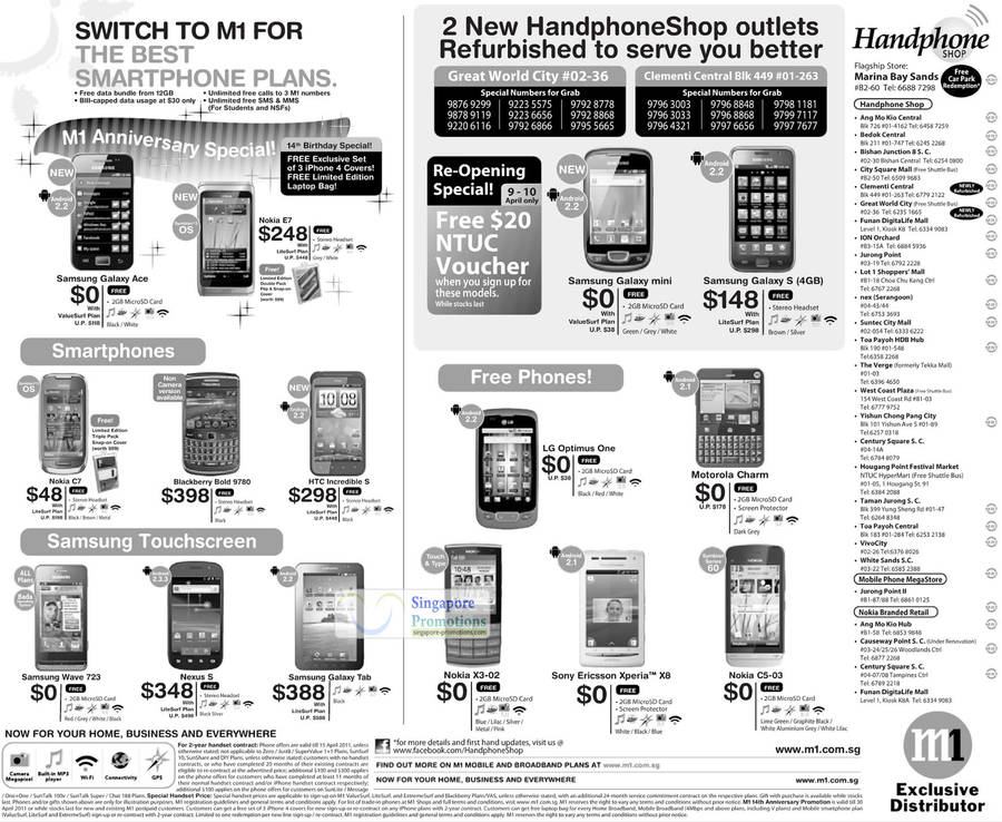 Samsung Galaxy Ace, Nokia E7, Galaxy Mini, Galaxy S, Nokia C7, X3-02, Blackberry Bold 9780, HTC Incredible S, Wave 723, Nexus S, Galaxy Tab, LG Optimus One, Motorola Charm, C5-03, Xperia X8