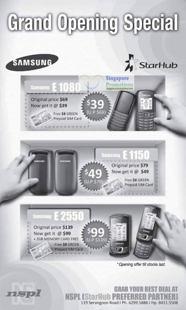 Starhub Prepaid NSPL Samsung E1080, Samsung E1150, Samsung E2550