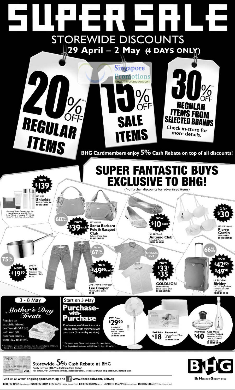 Super Sale Storewide Discounts Up To 30 Percent, Santa Barbara, Shiseido, Antonio Club, Pierre Cardin, WMF, Lee Cooper, Gold Lion, Birkley