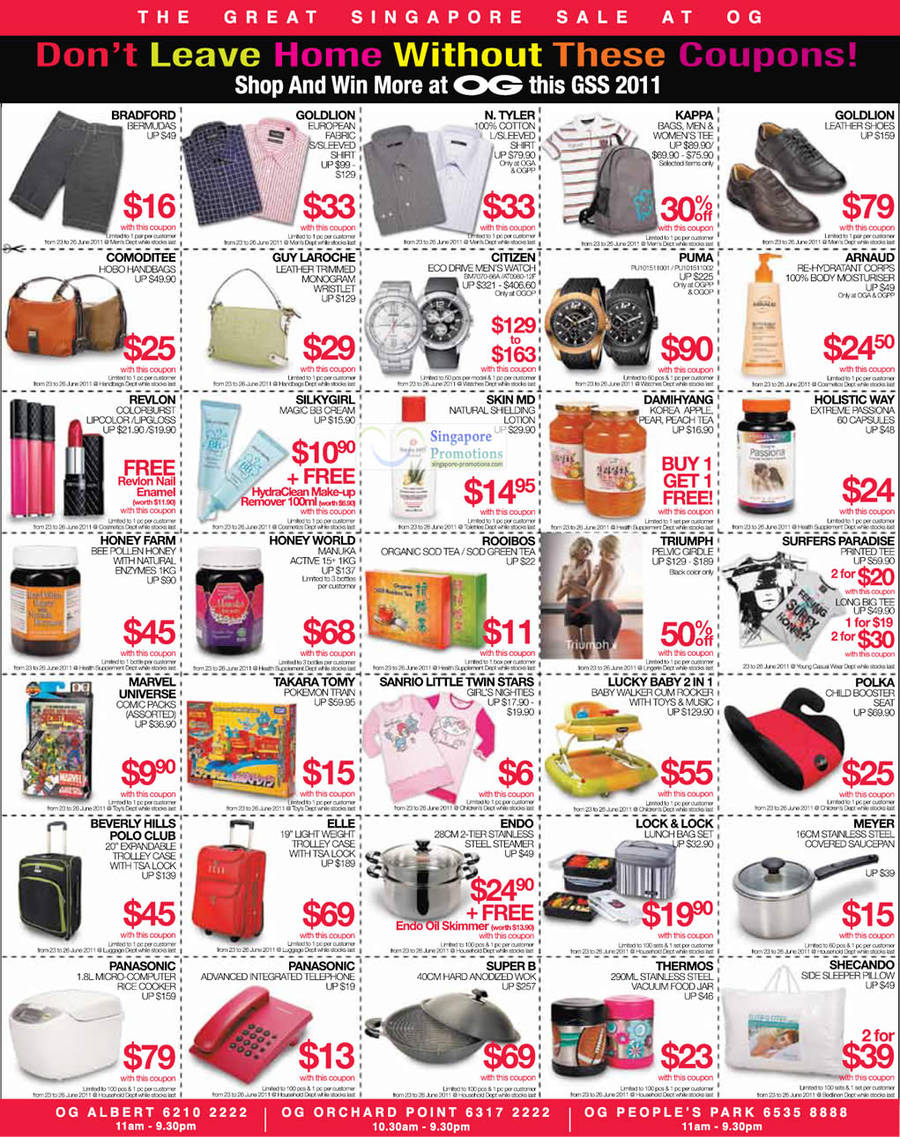 23 Jun Coupons, Bradford, Goldlion, Kappa, Comoditee, Guy Laroche, Citizen, Puma, Skin Mn, SilkyGirl, Revlon, Elle, Endo, Meyer, Thermos, Polka, Takara Tomy