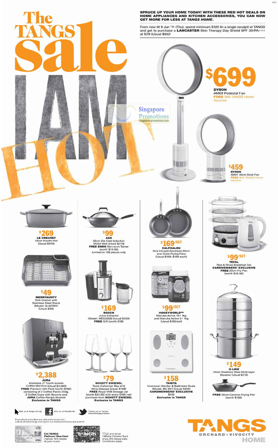 3 Jun Dyson AM03 Pedestral Fan, AM01 Desk Fan, Le Creuset, Asd, Calphalon, Tefal, Jura, Merryaunty, Bosch, Schott Zwiesel, Tanita, Honeyworld, U-Like