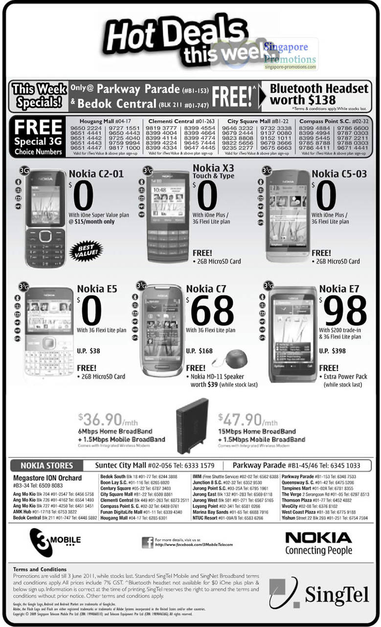 3Mobile Nokia C2-01, Nokia X3, Nokia C5-03, Nokia E5, Nokia C7, Nokia E7, Free Bluetooth Headset