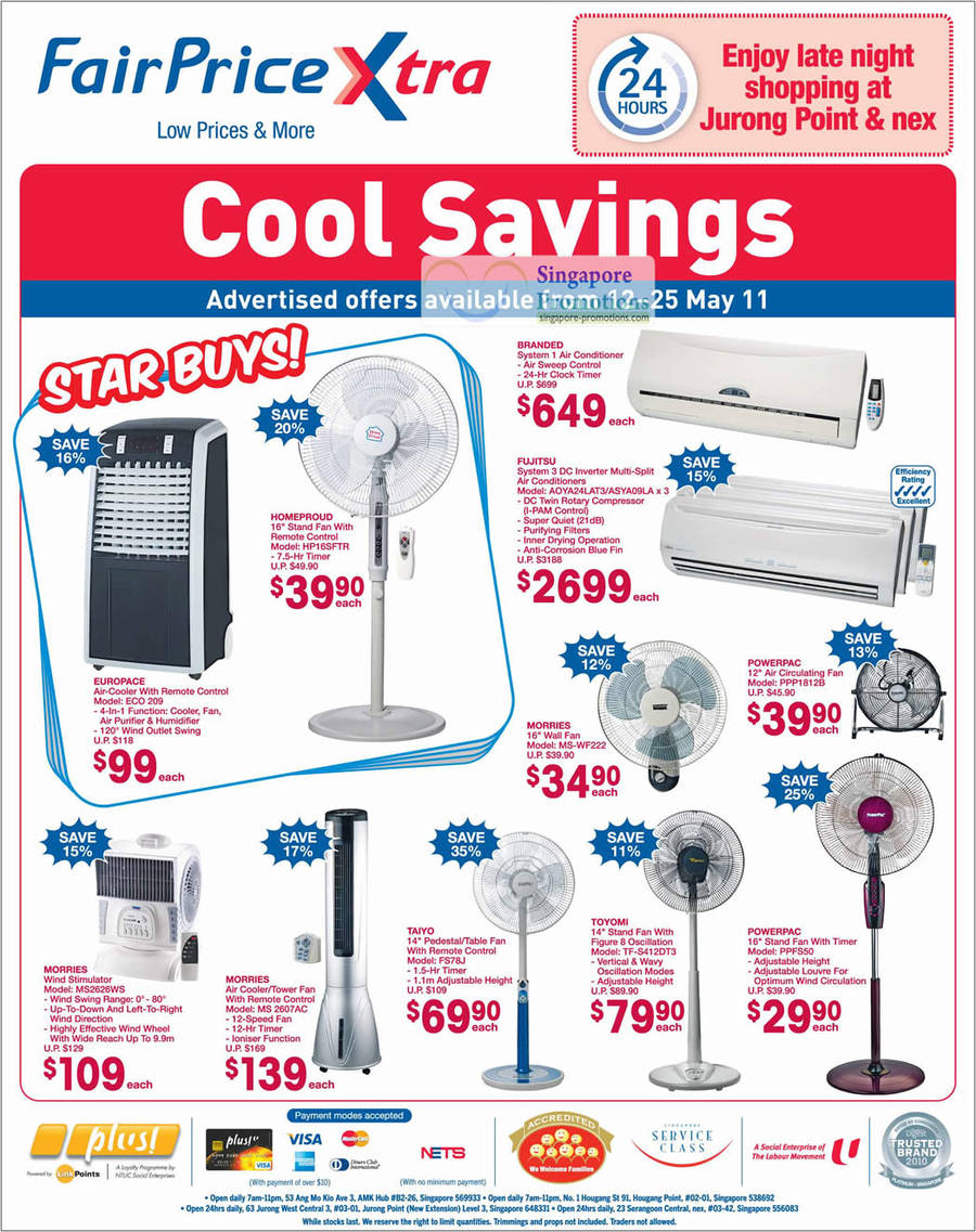 Air Conditioners, Cooling Appliances, Homeproud Stand Fan, Fujitsu, Powerpac, Morries, Taiyo, Toyomi, Tower Fan, Air Cooler