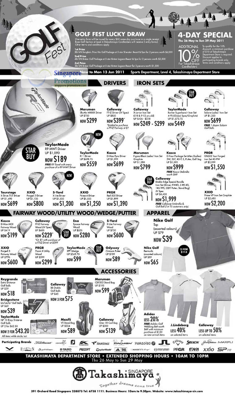 Golf Fest, Maruman, Callaway, TaylorMade, Kasco, Prgr, S-Yard, XXIO, Odyssey, Adidas, Maxfli