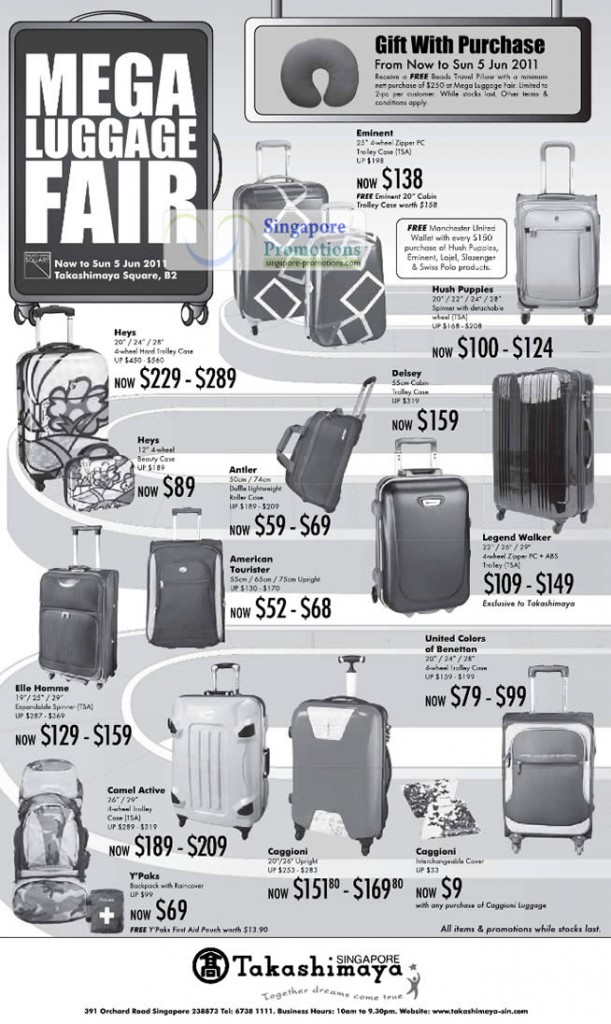 Luggage Fair, Eminent, Hush Puppies, Heys, Antler, American Tourister, Legend Walker, Camel Active, Coggioni