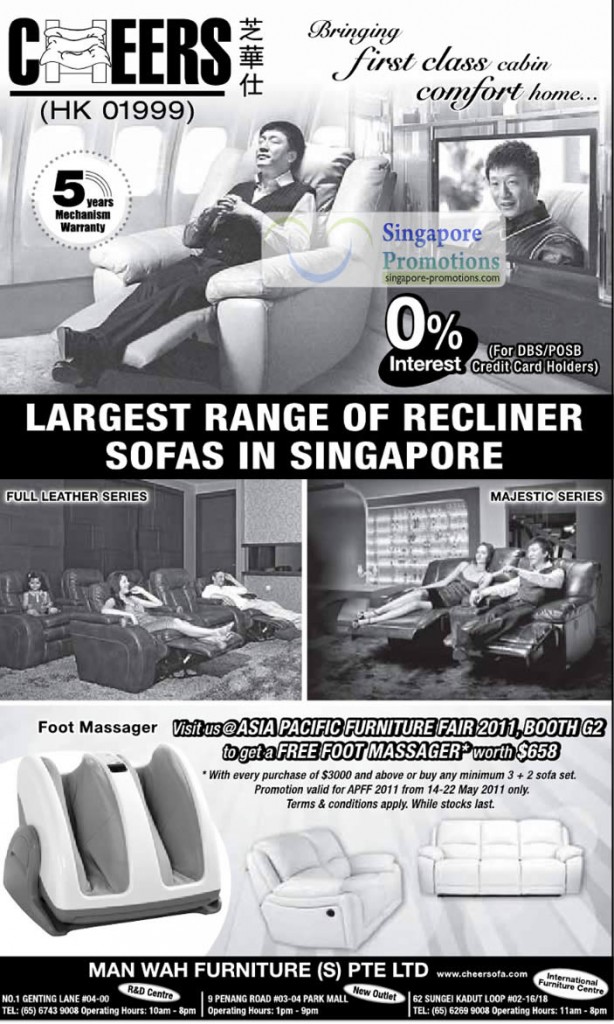 Man Wah Recliner Sofa, Full Leather, Majestic Series, Foot Massager