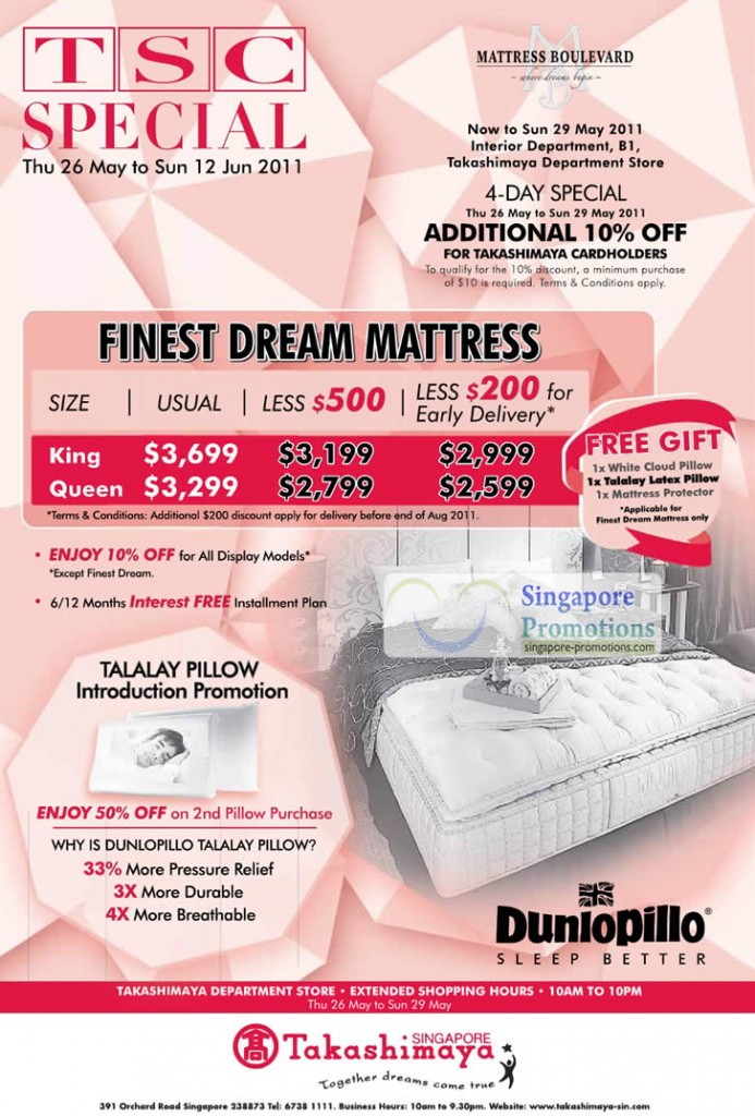 Mattresses, Display Models, Dunlopillo Talalay Pillow