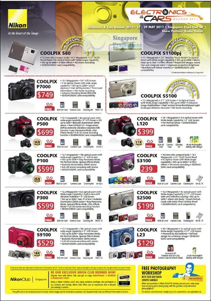 Nikon Digital Cameras Coolpix S80, S1100pj, P7000, S5100, P500, L120, P100, S3100, P300, S2500, S9100, L23