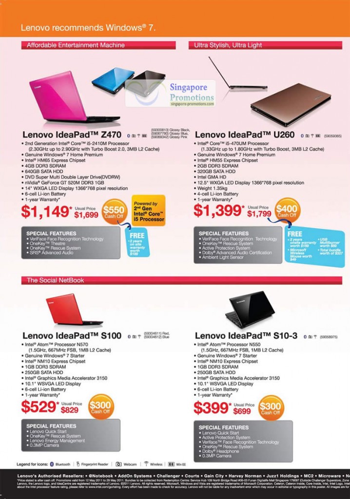 Notebooks Ideapad Z470, U260, S100, S10-3