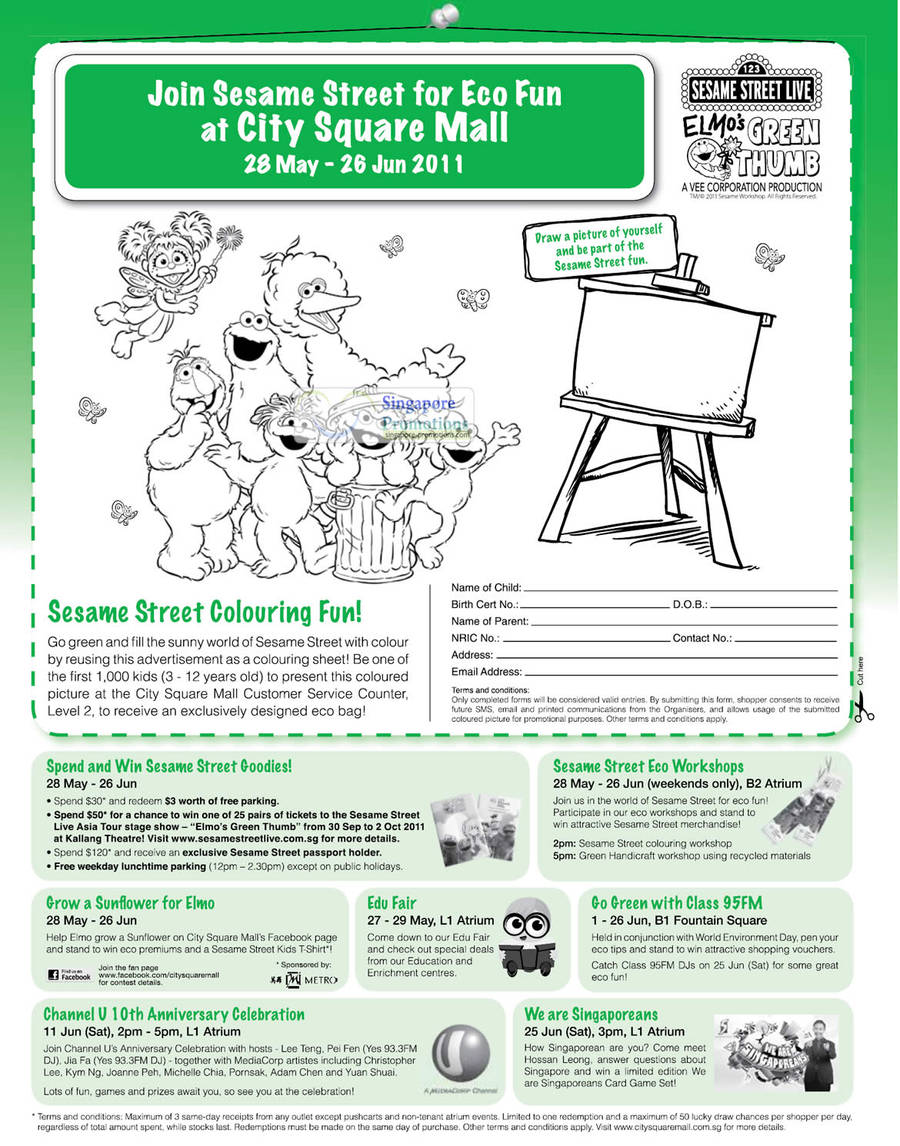 Sesame Street Eco Fun, Workshops, Sunflower For Elmo, Edu Fair, Class 95FM, We Are Singaporeans, Channel U 10th Anniversary