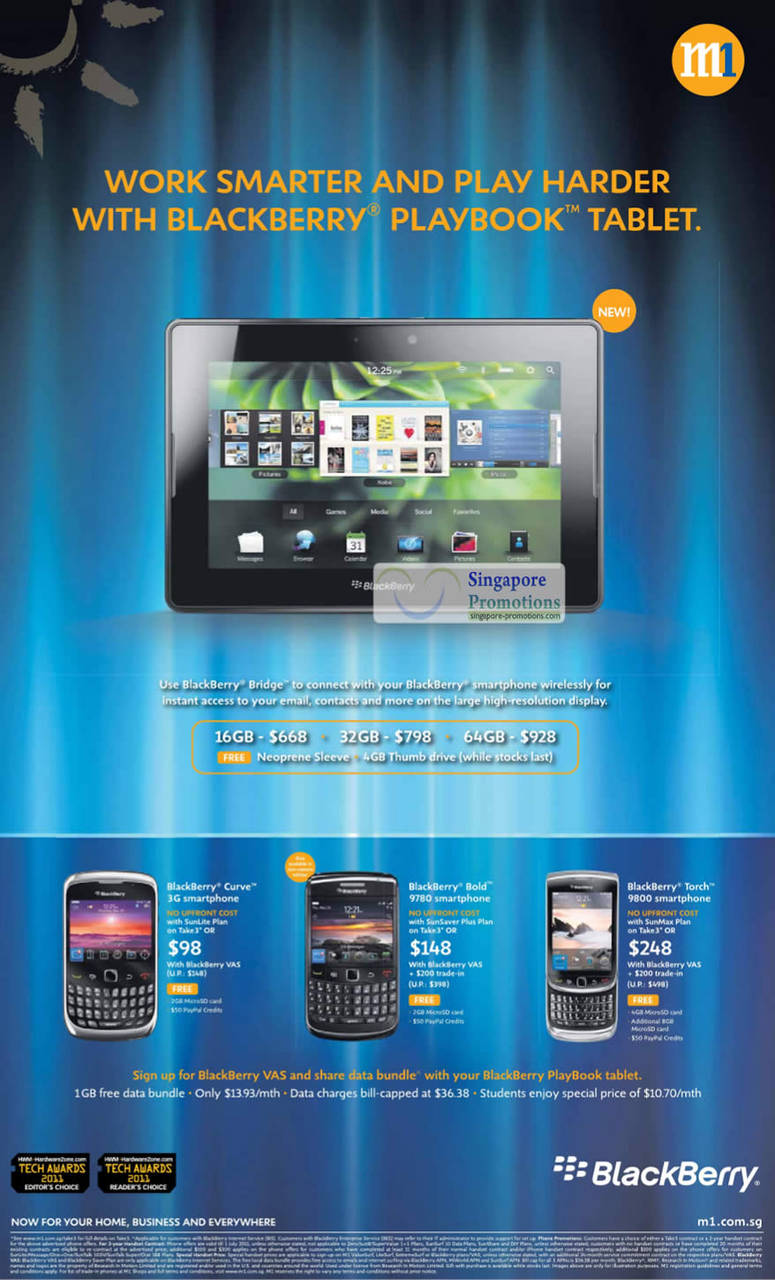Blackberry Playbook tablet, Blackberry Bridge, Blackbery Curve 3G, Bold 9780, Torch 9800