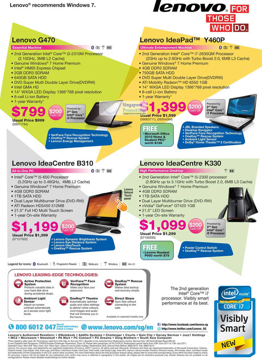 Notebooks Lenovo G470, IdeaPad Y460P, IdeaCentre Desktop AIO PC B310, K330