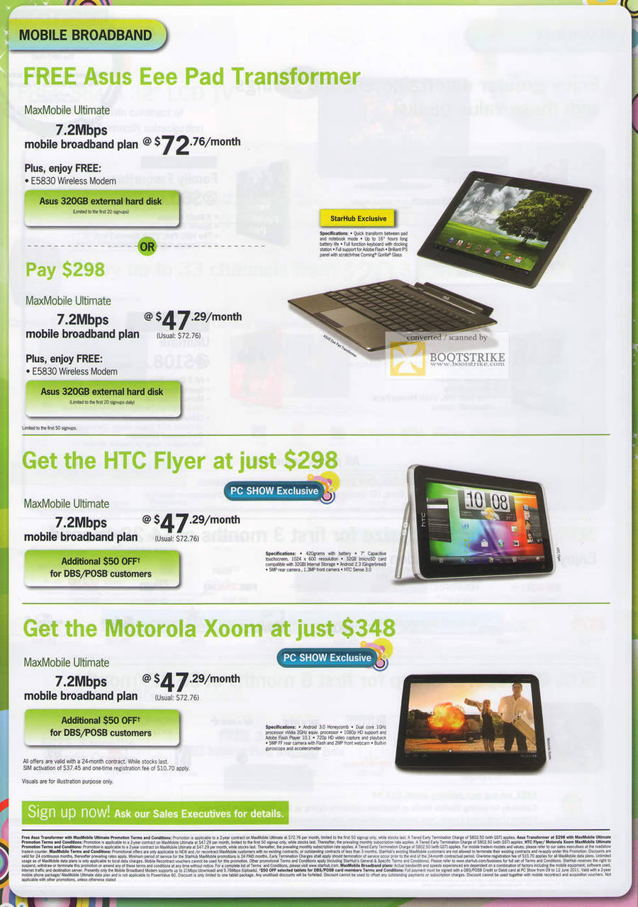 Starhub Broadband Mobile Free ASUS Eee Pad Transformer HTC Flyer Motorola Xoom