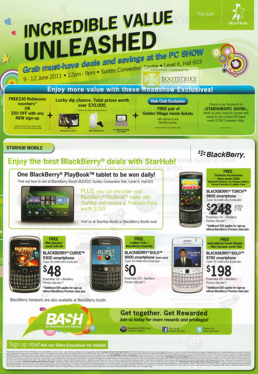 Starhub Roadshow Exclusives Robinsons GV Movie Tickets BlackBerry Playbook Torch 9800 Curve 9300 Bold 9000 9780