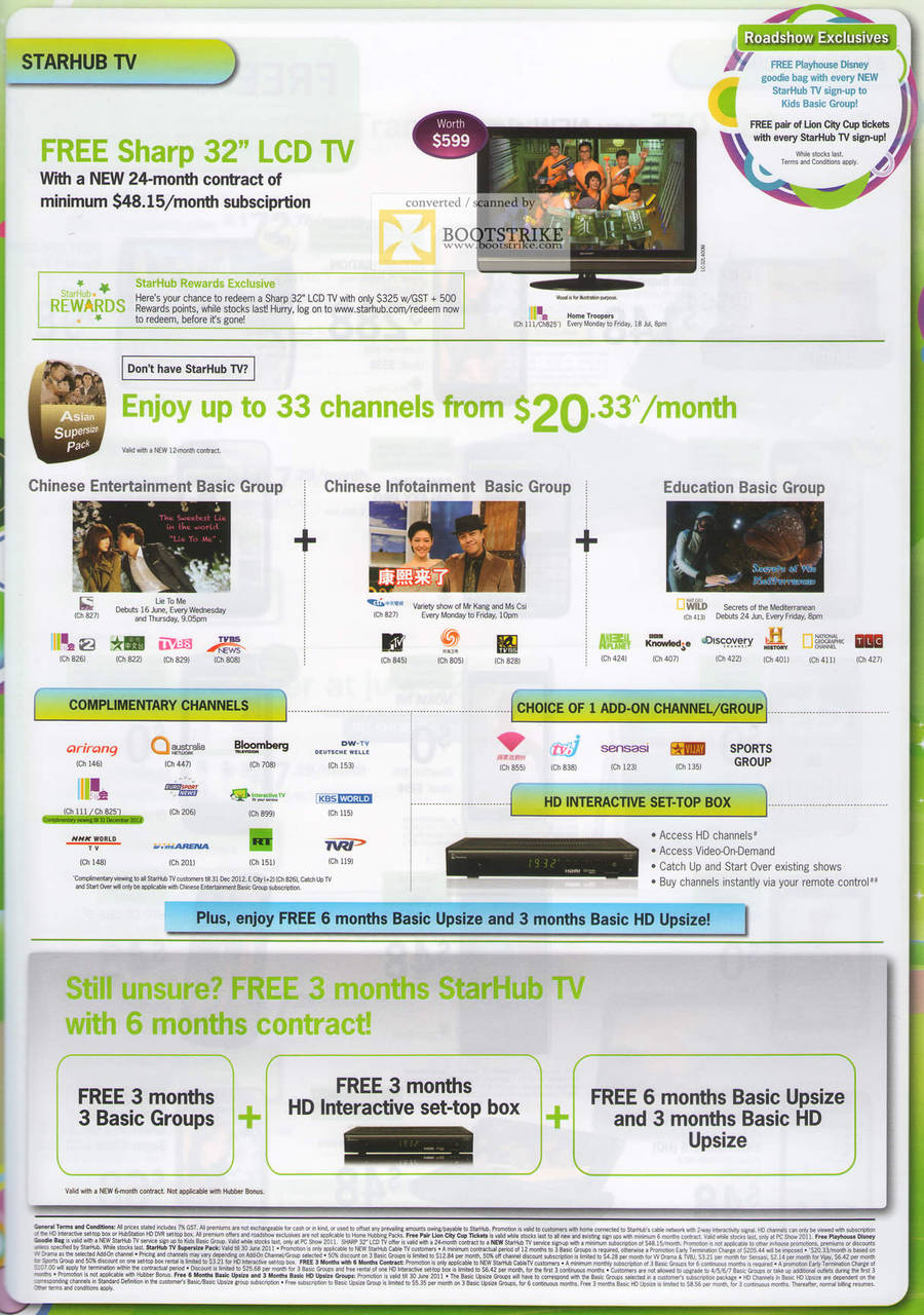 Starhub TV Free Sharp 32 LCD TV Channels Lion City Cup Tickets Playhouse Disney Goodie Bag