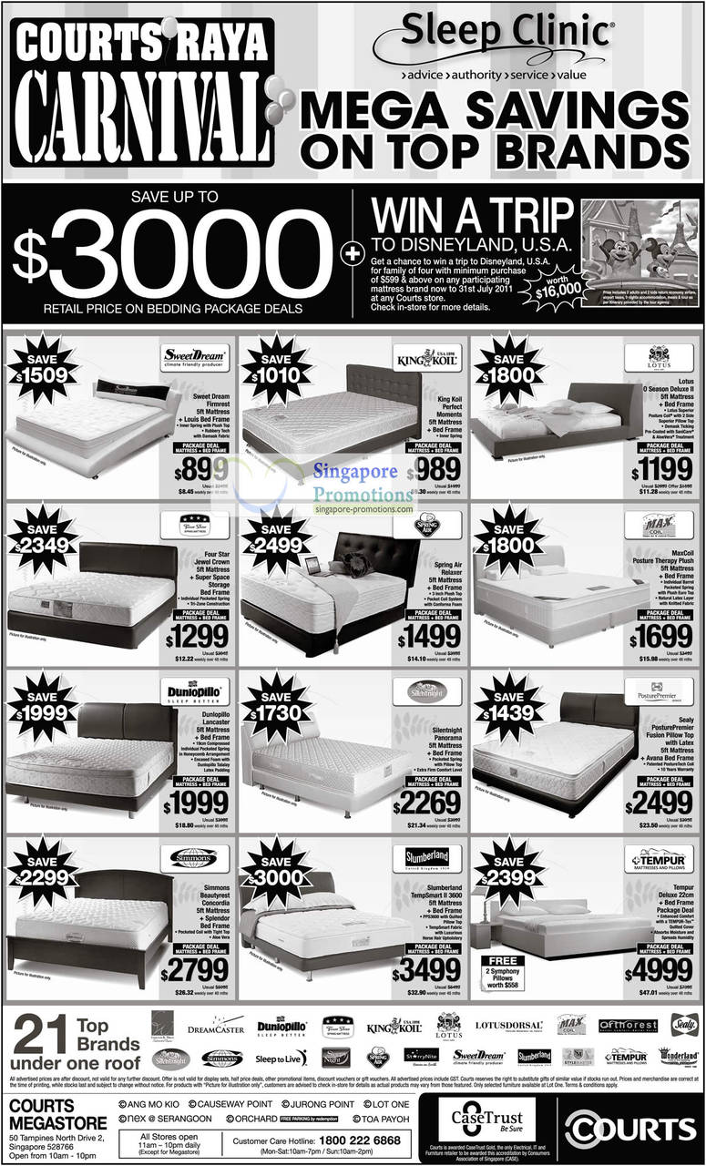 23 Jul Mattresses SweetDream Firmrest, Louis Bed Frame, King Koil Perfect Moments, Lotus O Season Deluxe II, MaxCoil Posture Therapy Plush, Spring Air Relaxer