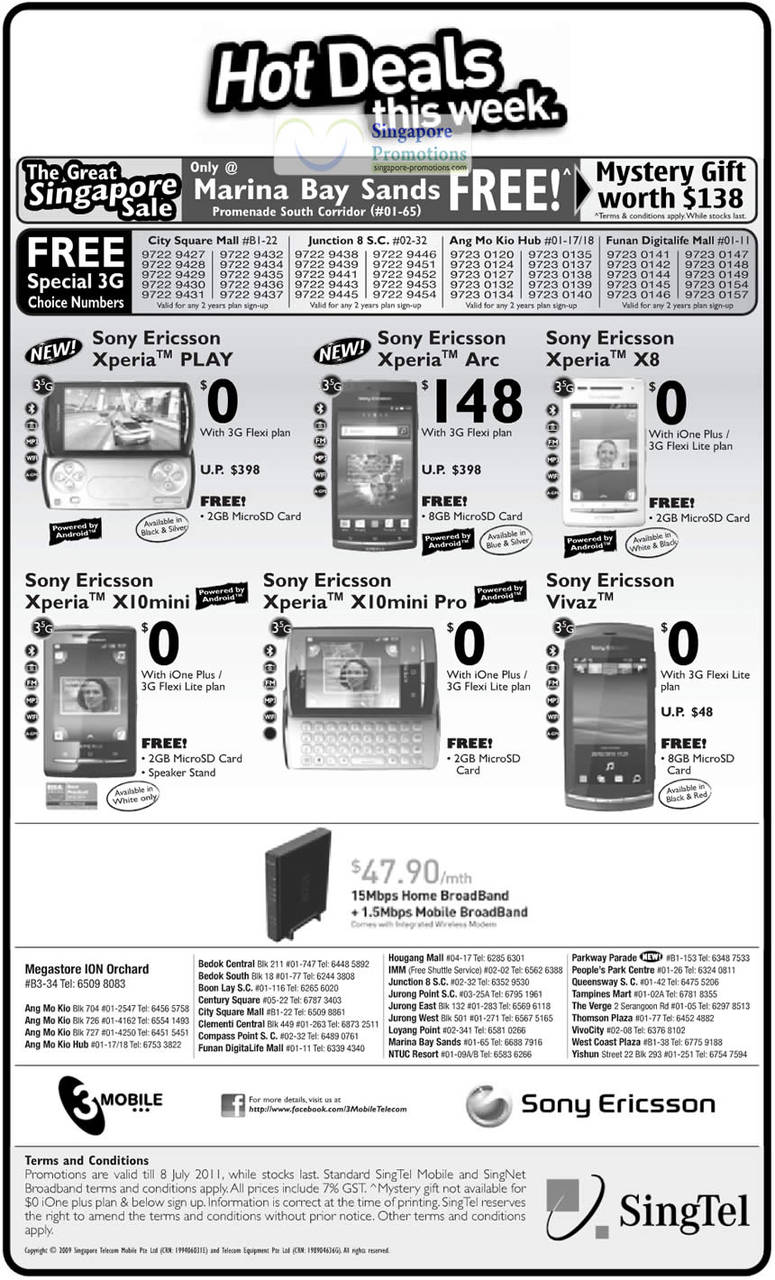 3Mobile Sony Ericsson Xperia PLAY, Xperia Arc, Xperia X8, Xperia X10 Mini, Xperia X10 Mini pro, Vivaz