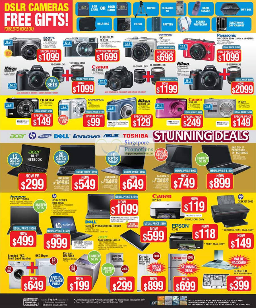 Digital Cameras, Sony Nex-C3D, Fujifilm FX-X100, Olympus EPL1, Nikon D7000 DSLR, Panasonic DMC-GF2W, T10, Coolpix L23, Canon Ixus 130