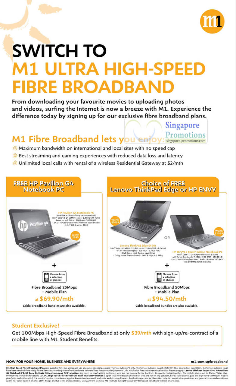 Fibre Broadband, Free Notebook HP Pavilion G4, Lenovo ThinkPad Edge E420s, HP Envy14 Beats