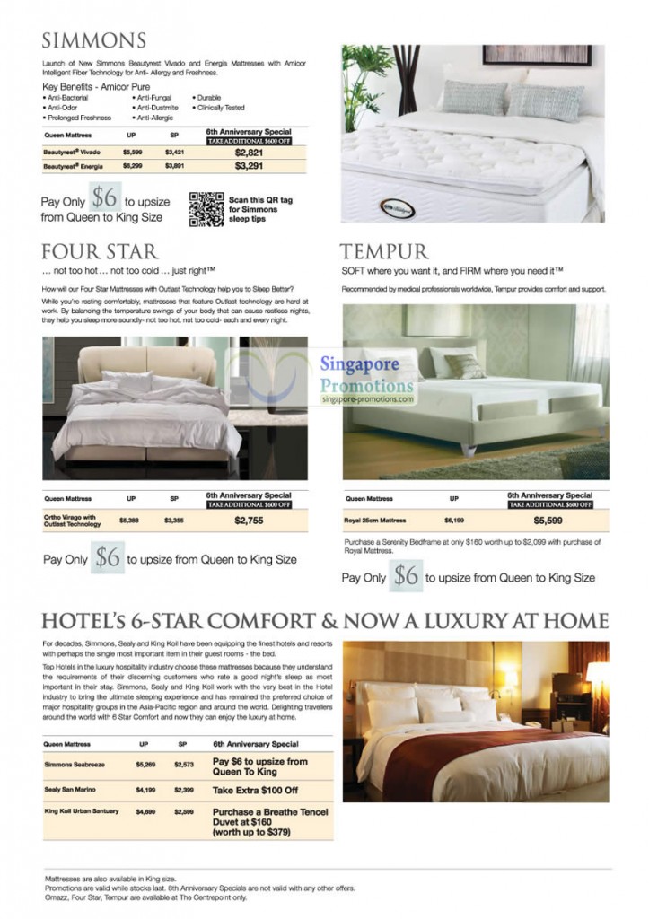 Home Fair Mattresses, Simmons Beautrest Vivado, Energia, Four Star Ortho Virago Outlast Technology, Tempur Royal, Simmons Seabreeze, San Marino, Urban Santuary