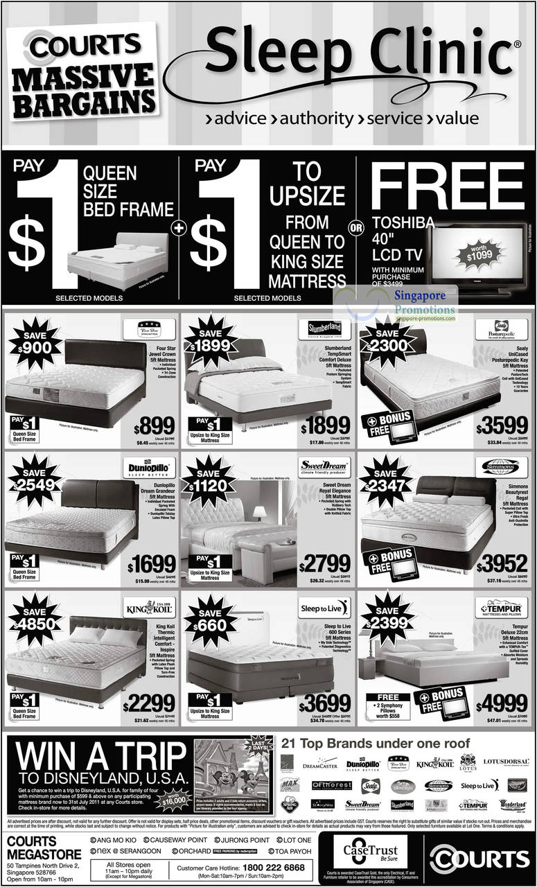 Mattresses, Four Star Jewel Crown, Slumberland TempSmart Comfort Deluxe, Sealy Posturepedic UniCased Kay, Simmons Beautyrest Regal, Sweet Dream Royal Elegance