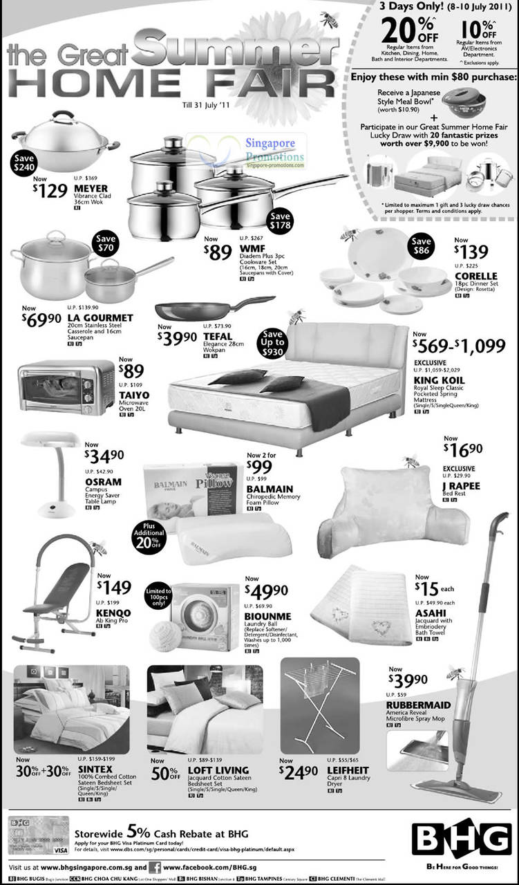 Meyer, WMF, Corelle, Exclusive, Tefal, La Gourmet, Taiyo, King Koil, Balmain, J Rapee, Osram, Kenqo, Biounme, Asahi, Rubbermaid, Leifheit, Sintex, Loft Living