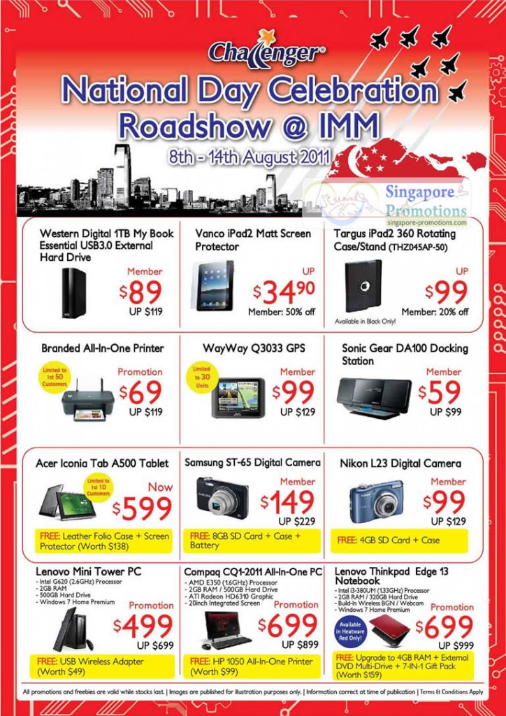 Special Offers Notebooks, Desktop PCs, Compaq CQ1-2011, Lenovo Thinkpad Edge 13, Acer A500, Samsung ST-65, Nikon L23 Digital Camera, Printer, WD My Book Essential, Wayway Q3033, Sonic Gear DA100