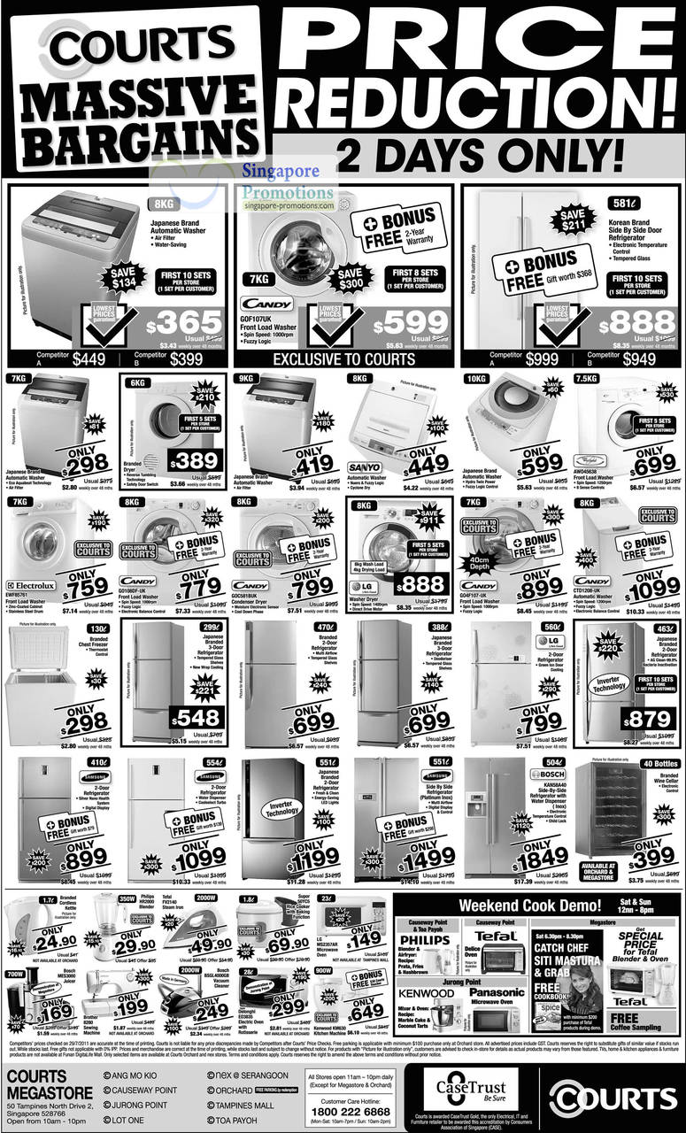 Washing Machines, Candy GOF107UK, Whirlpool AWO45638, CTD1208-UK, GO4F107-UK, Electrolux EWF85761, GD108DF-UK, GOC581BUK, Bosch KAN58A40 Fridge, Bosch MES3000 Juicer, Brother 8380 Sewing Machine