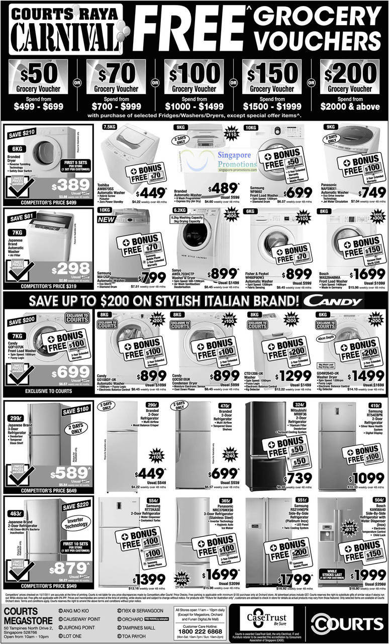 Washing Machines, Toshiba AW8970SS, Samsung WF8692, Panasonic NAFS90X1, Bosch WAS28448MA, Fisher Paykel WH60F60W3, Sanyo AWDL703HCTP, WA12GP, Candy GOF107UK, GO108DF-UK, GOC581BUK