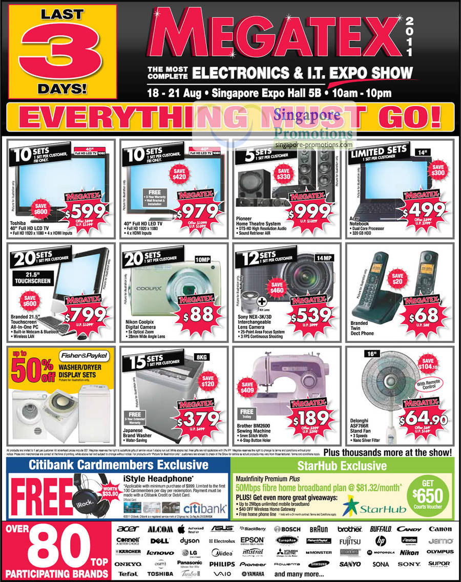 19 Aug Limited Deals Toshiba LCD TV, Pioneer Home Theatre System, Acer Notebook, Nikon Coolpix, Sony NEX-3K 3D