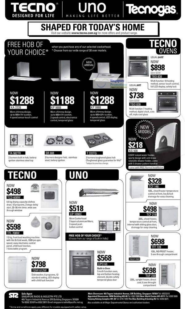 Featured image for Tecno & Uno Ovens, Air Conditioners & Cooker Hoods Price List 3 Aug 2011
