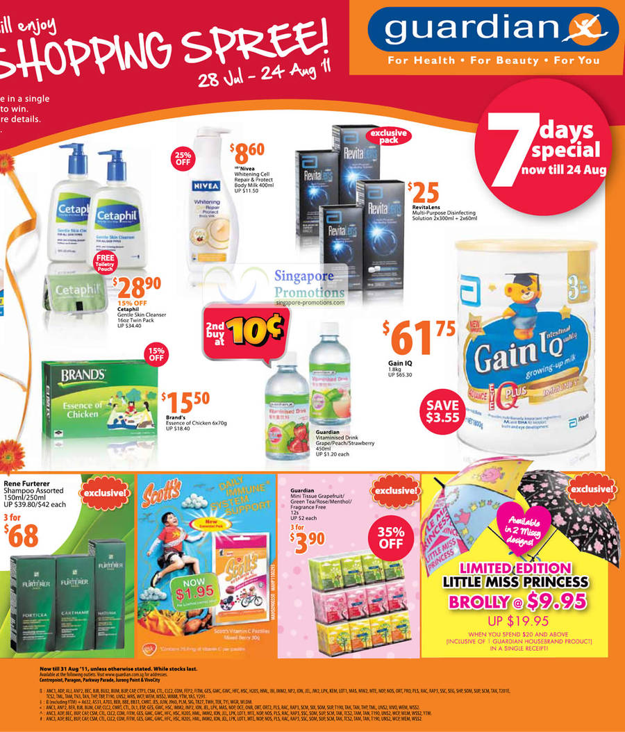 7 Day Specials, Cetaphil Gentle Skin Cleanser, RevitaLens Disinfecting Solution, Gain IQ Milk, Rene Furterer Shampoo