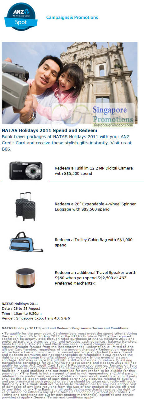 ANZ Spot Credit Card, Fujifilm Digital Camera, Spinner Luggage, Trolley Cabin Bag, Travel Speaker