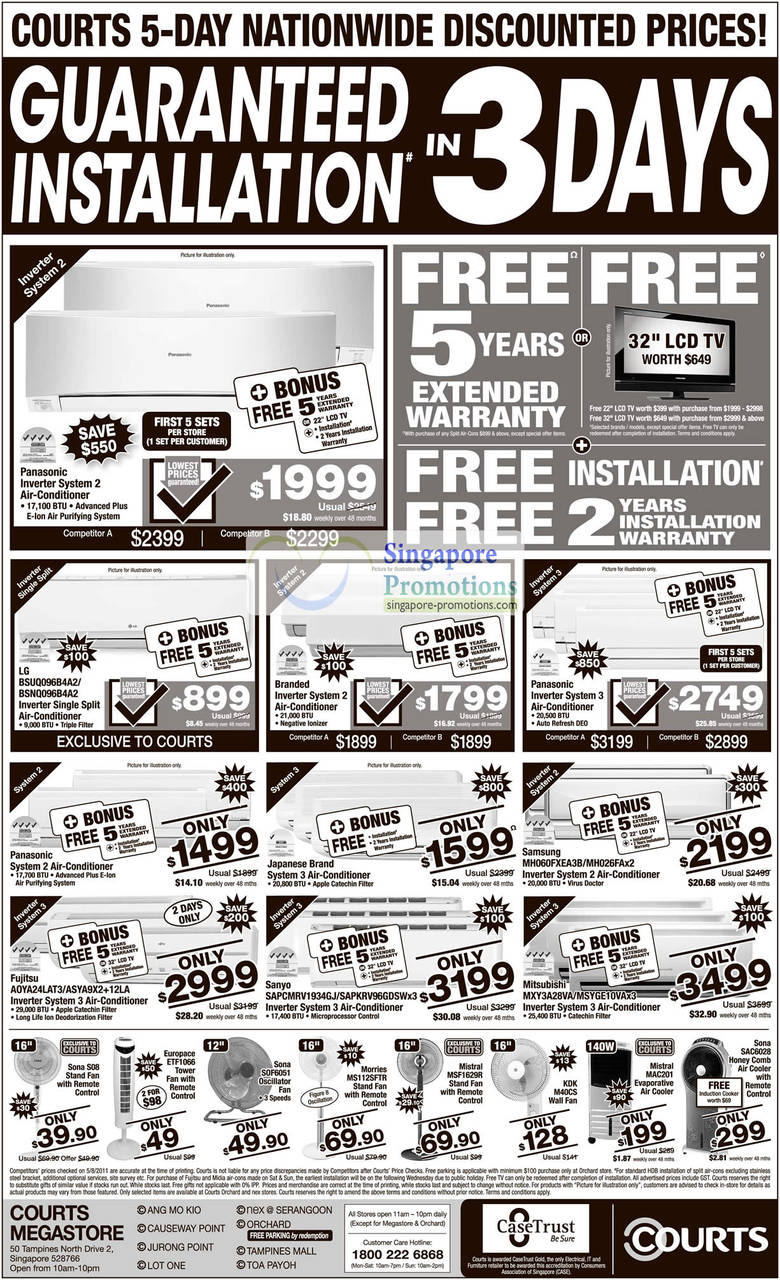 Air Conditioner, Panasonic Inverter System 2, LG, System 3, Single Split, Samsung, Fujitsu, Sanyo, Mitsubishi, Sona S08 Stand Fan