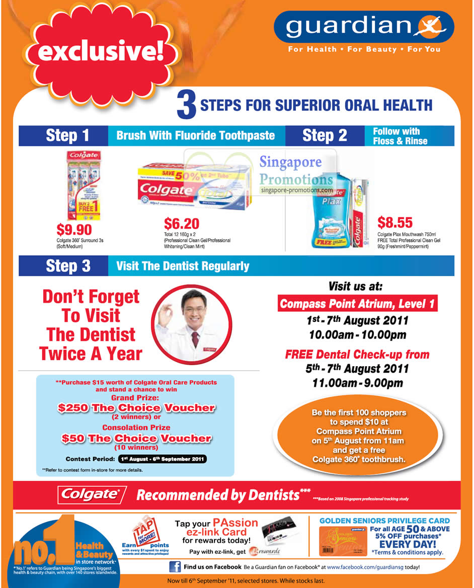 Compass Point Atrium Free Dental Check Up, Colgate 360 Surround, Professional Clean Gel, Whitening, Plax Mouthwash