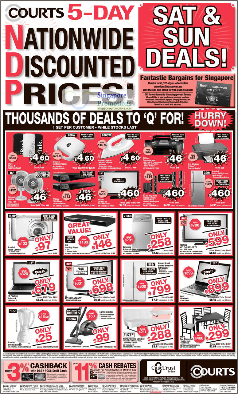 Crazy Deals, iStyle, Delonghi ASF726 Table Fan, Philips DVD Player, Toshiba 32 LED TV, LG 3D Blu Ray Home, Printer, Digital Camera, Washing Machine, TV, HP Pavilion Notebook, Acer