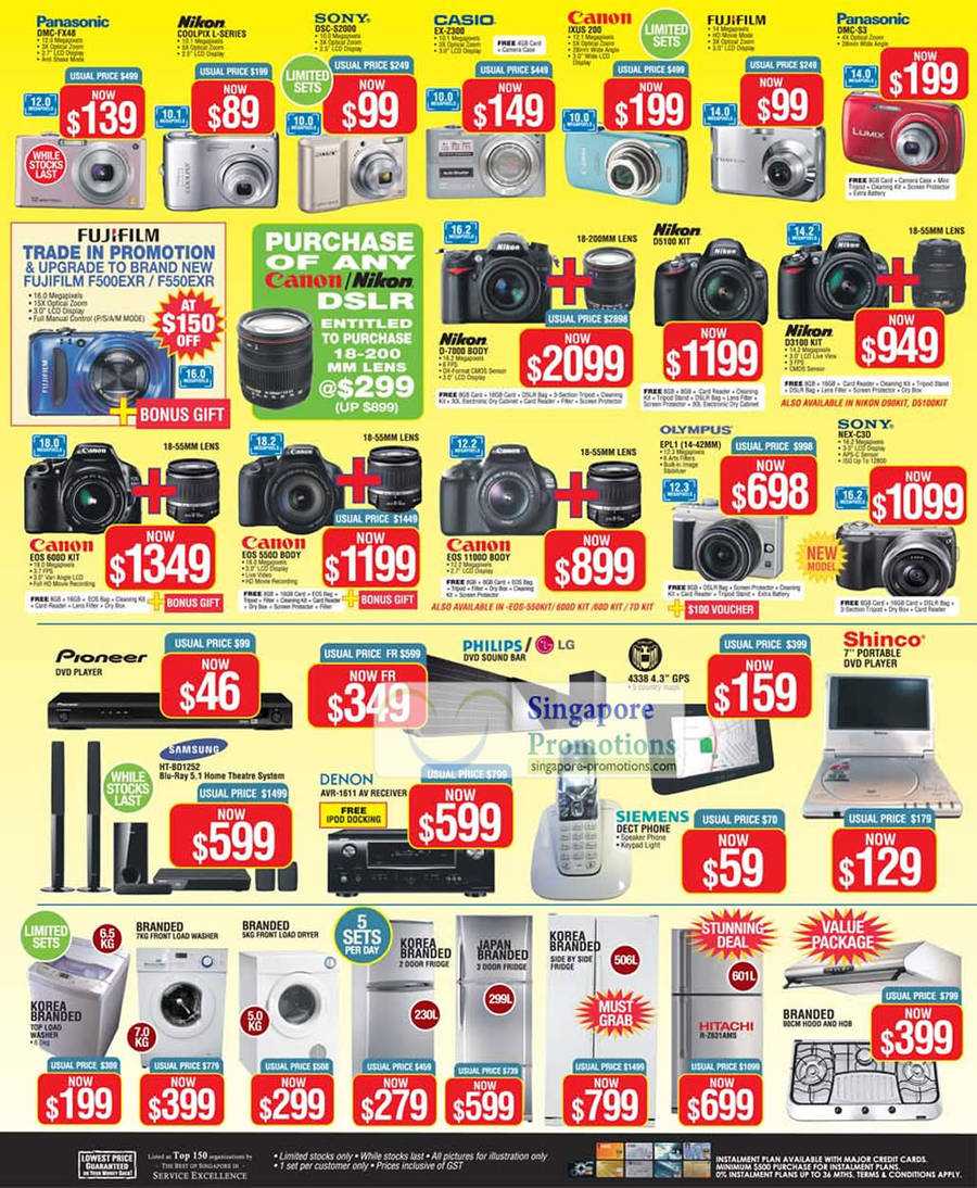 Digital Cameras, Panasonic DMC-FX48, Sony DSC-S2000, Casio EX-Z300, Canon IXUS 200, DMC-S3, Nikon D7000, D5100 Kit, D3100, Canon EOS 600D, Fridge