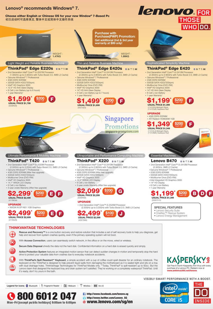 Notebooks ThinkPad Edge E220s, E420s, E420, T420, X220, B470