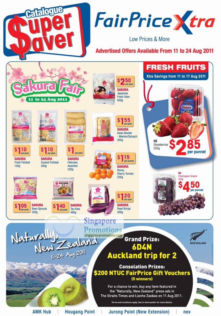 Sakura Fair, Fresh Fruits, Udon, Asian Noodle Wanton Spinach, Bean Sprouts, Pearl Brinjal, US Champagne Grapes